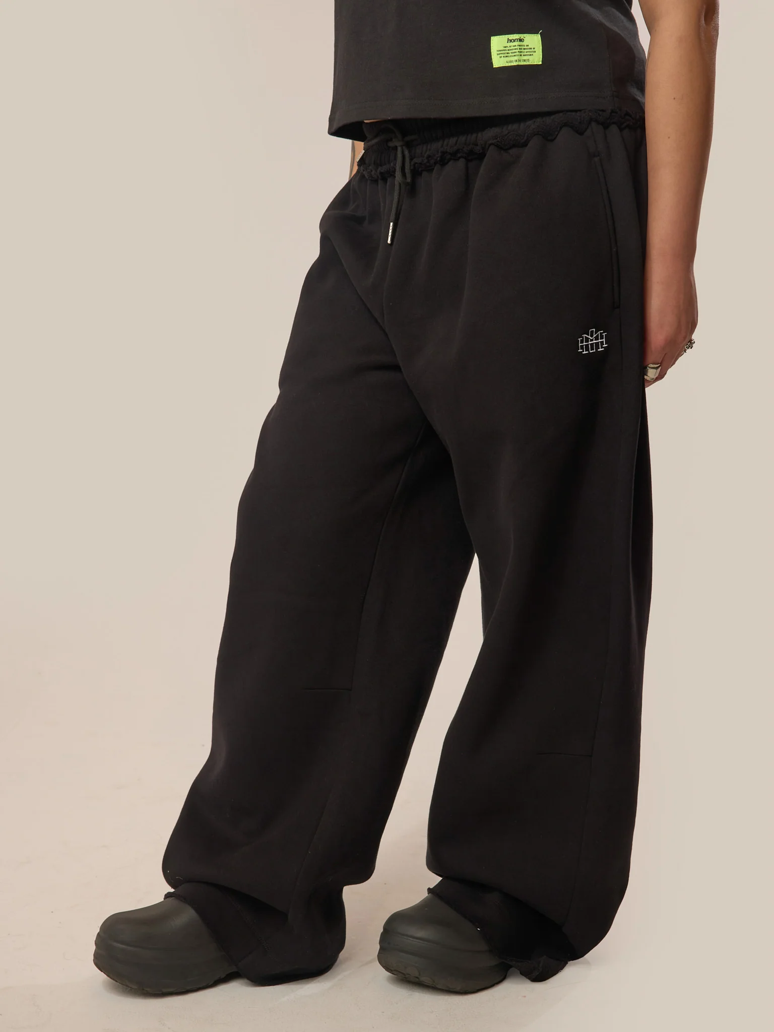 Wide Leg Monogram Trackpants - Black - Image 3