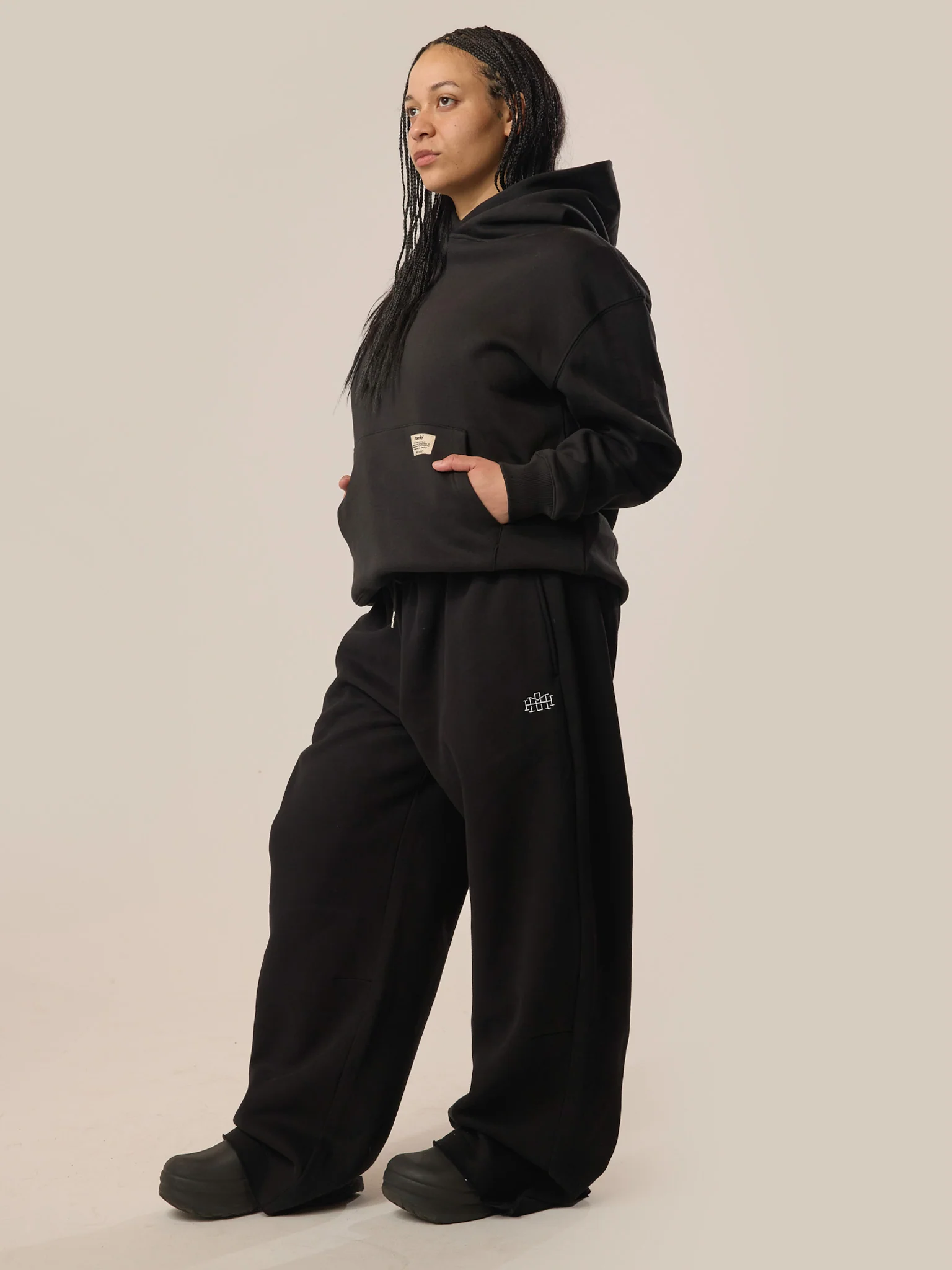 Wide Leg Monogram Trackpants - Black - Image 6