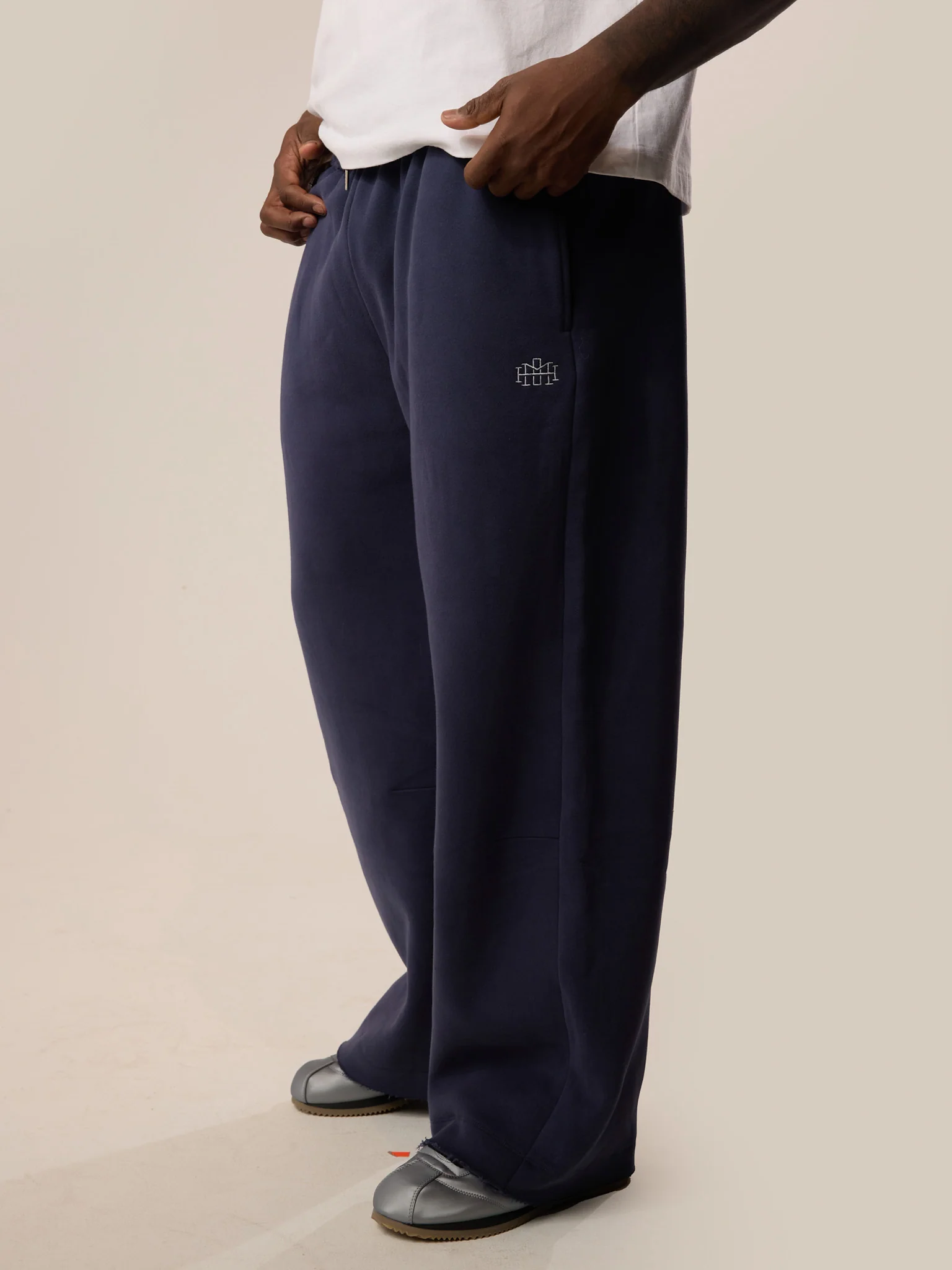 Wide Leg Monogram Trackpants - Navy - Image 3