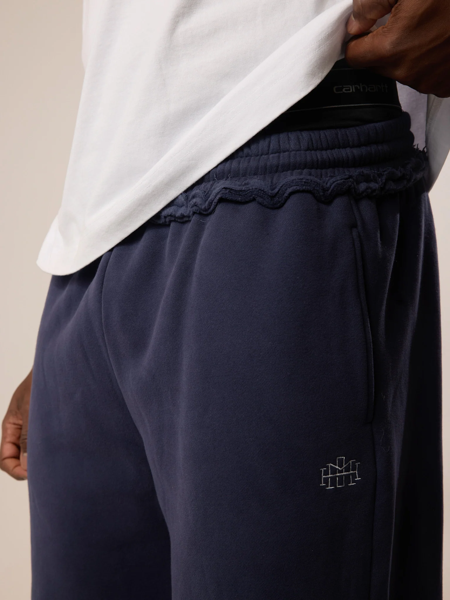Wide Leg Monogram Trackpants - Navy - Image 4