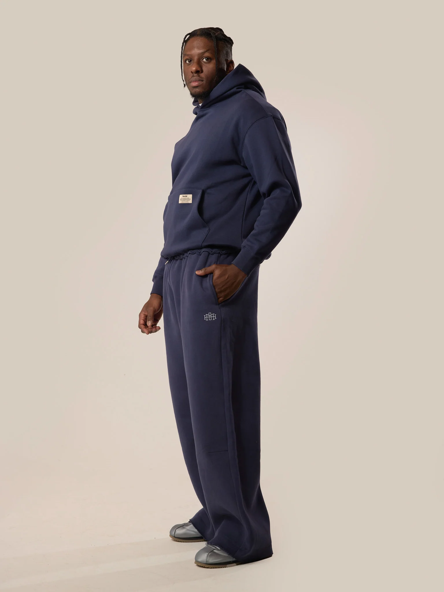 Wide Leg Monogram Trackpants - Navy - Image 6